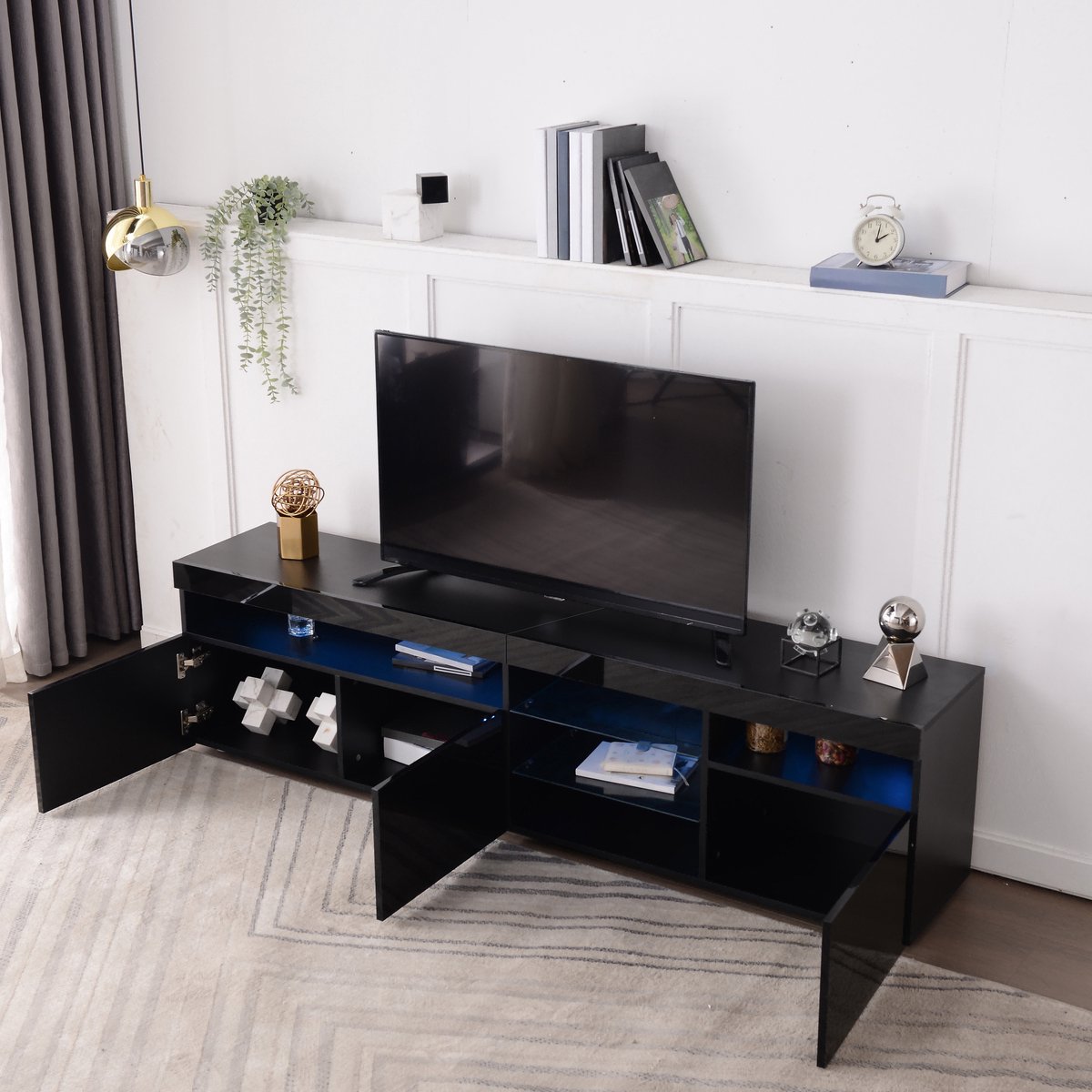 Moderne tv meubel - helder paneel - met variabel LED-verlichting - voor woonkamer en eetkamer - zwart