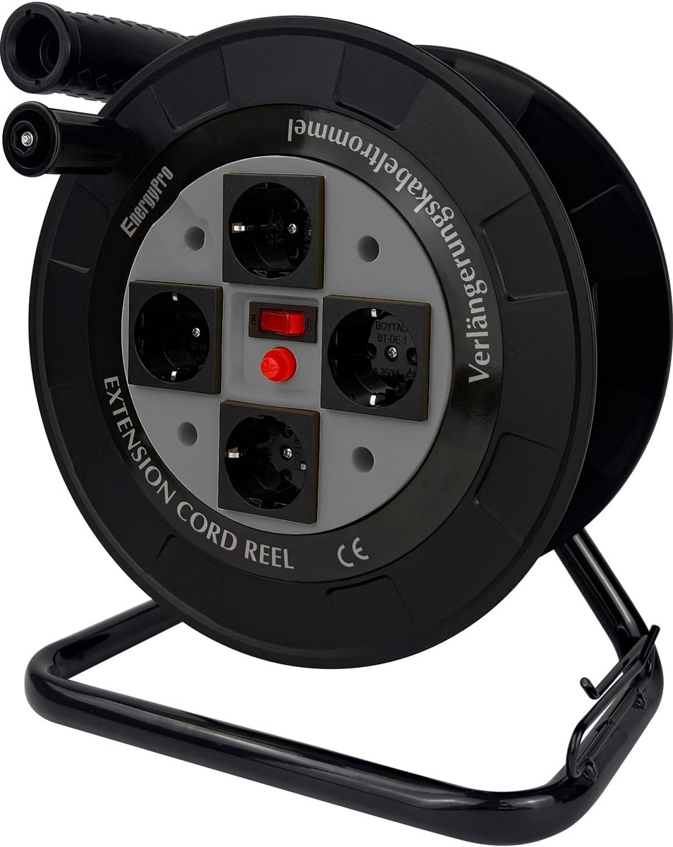 SnelShoppen - EnergyPro DL616B-EU Lege Kabelhaspel IP44 - 4-voudige Apparatenhaspel - Grijs - Ideaal voor Tuin, Camping en Feesten