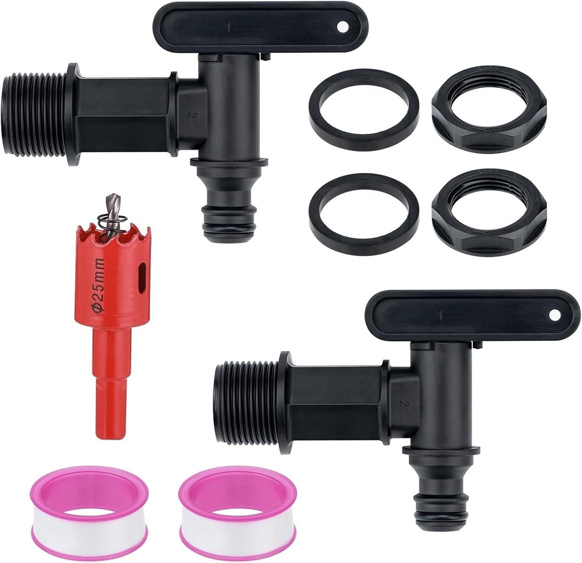 Waterafvoer Tap voor Regenwateropslag, 2 Stuks met Afdichting en Boor, 3/4 Inch Adapter vo