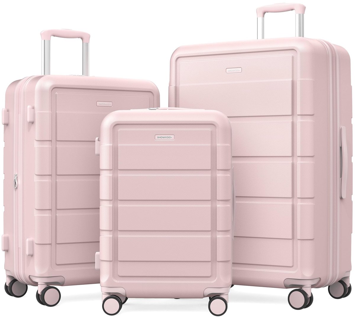 SnelShoppen - 3 Delige Kofferset Hardschalige Reiskoffer Lichtgewicht Uitbreidbaar PC+ABS Roze Trolley Bagage met Spinner Wielen en TSA Slot voor Reiz