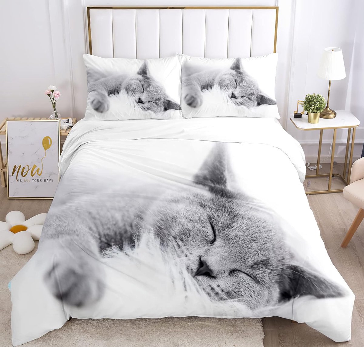 Kattenbeddengoedset 135 x 200 cm - dierenmotief - dekbedovertrek met kussensloop - ideaal voor kinderen - ShopVlot