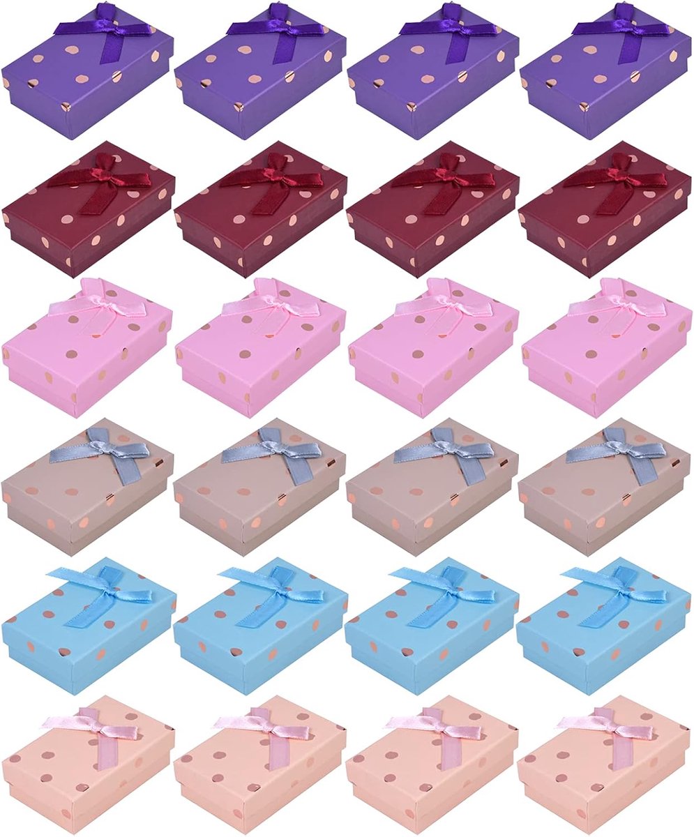 SnelShoppen - 24 stuks kleurrijke sieraden geschenkdozen met strik - rechthoekige ringdozen en kettingdozen met schuimvoering - ideaal voor huwelijksf