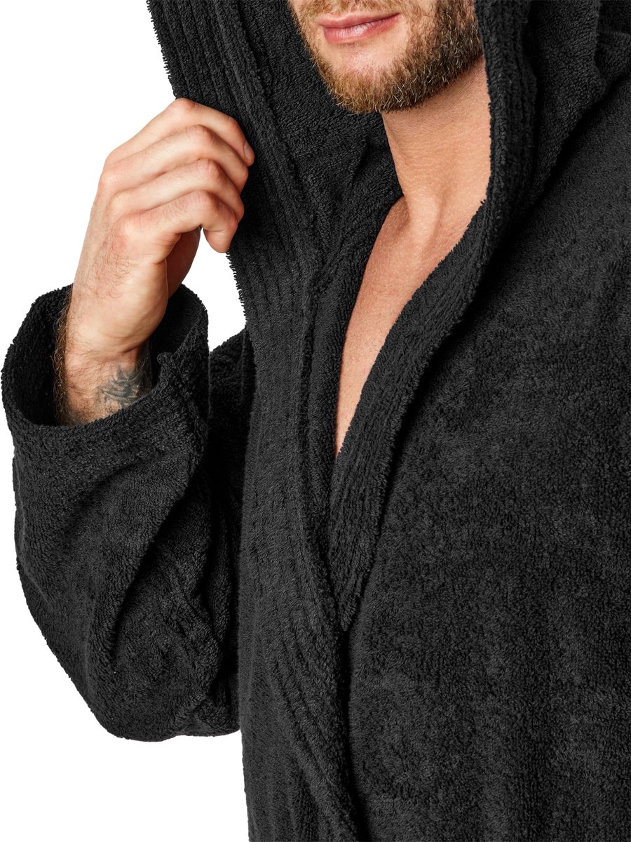 SnelShoppen - Heren Badjas 100% Katoen LA40-192 - Luxe Zwarte Badjas voor Thuis, Sauna, en