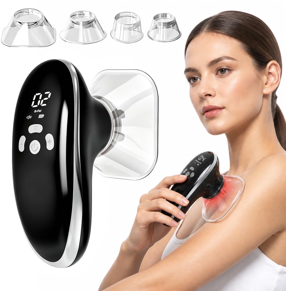 SnelShoppen - 3-in-1 Cup Massageapparaat met EMS en Rood Licht - Draadloos Elektrisch Anti-Cellulitis Apparaat met 10 Intensiteitsniveaus en 4 Opzetst