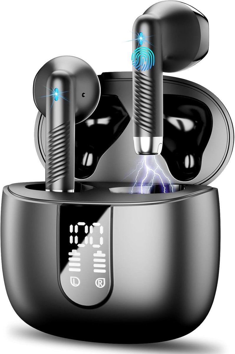 SnelShoppen - Draadloze In-Ear Hoofdtelefoon met Noise Cancelling, Bluetooth 5.3, 40U Batterijduur, IP7 Waterdicht, CVC8.0 Microfoon, 14,2 mm Stereo O