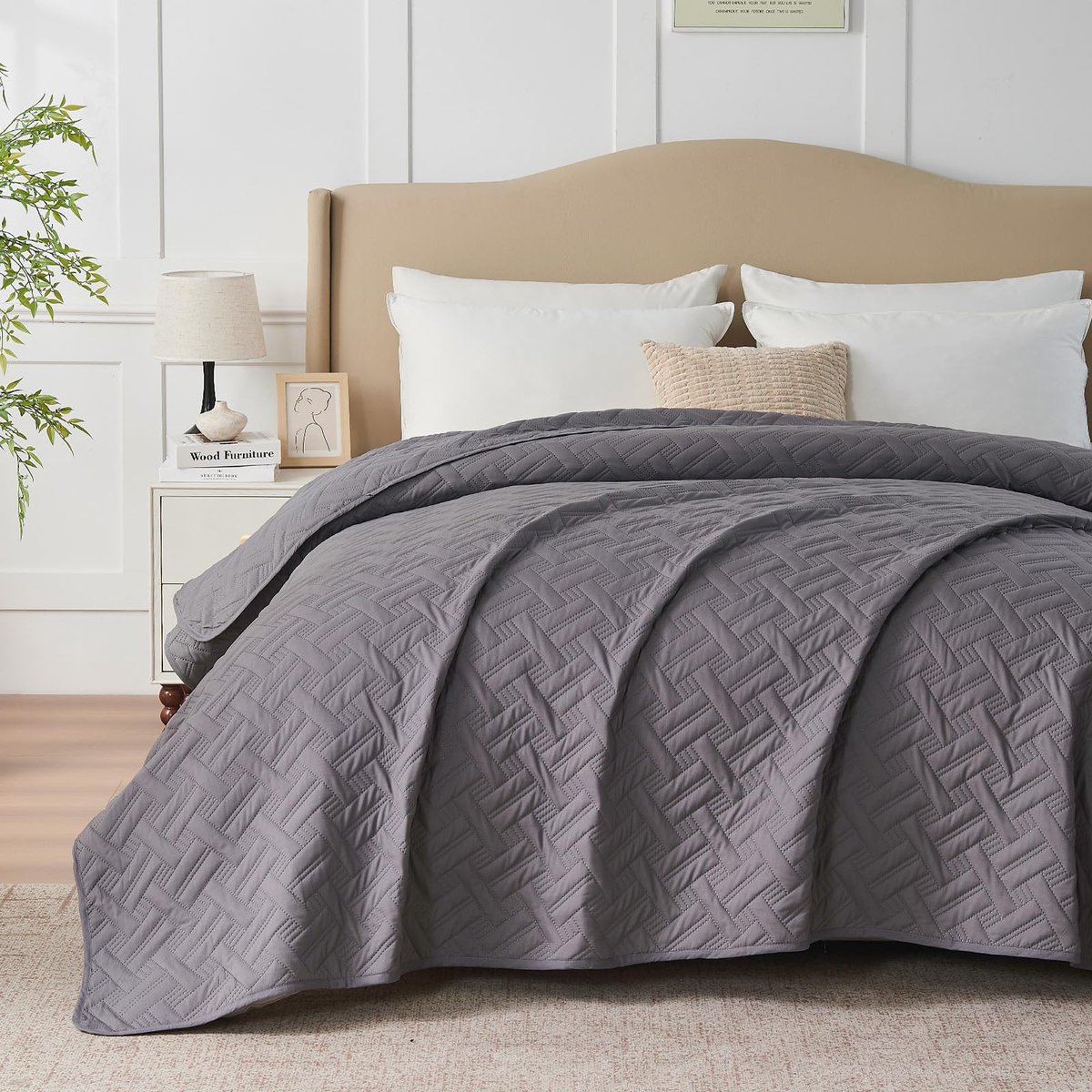SnelShoppen - Elegante grijze sprei 200 x 220 cm met ultrasoon reliëf, veelzijdige woondeken als bedsprei of banksprei, perfecte quilt voor stijlvol i