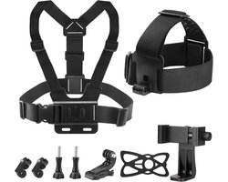 Borst- & Hoofdmontageset voor Actiecamera's en Smartphones - Handsfree POV-opname geschikt voor Gopro, iPhone, Samsung, Insta360, dji Osmo, AKASO, sjcam - Inclusief stevige telefoonklem en beschermnet