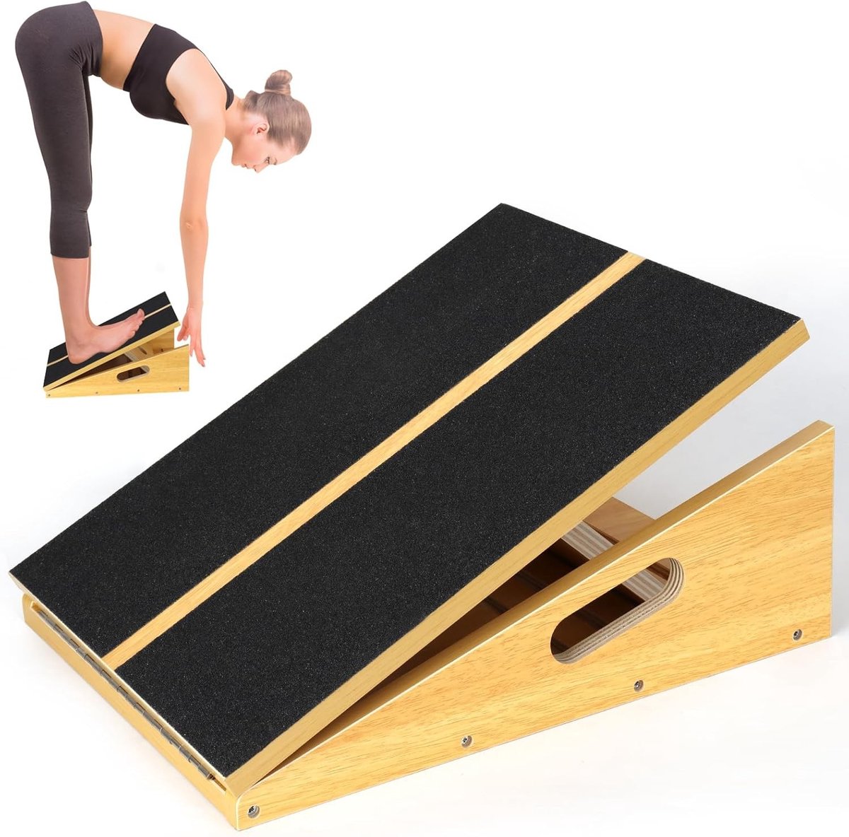 Verstelbare Houten Board met Hoek en Extra Handgreep voor Draagbaarheid, Ideaal voor Calf Stretcher, Staande Oefeningen, Thuisworkout en Fitness Training