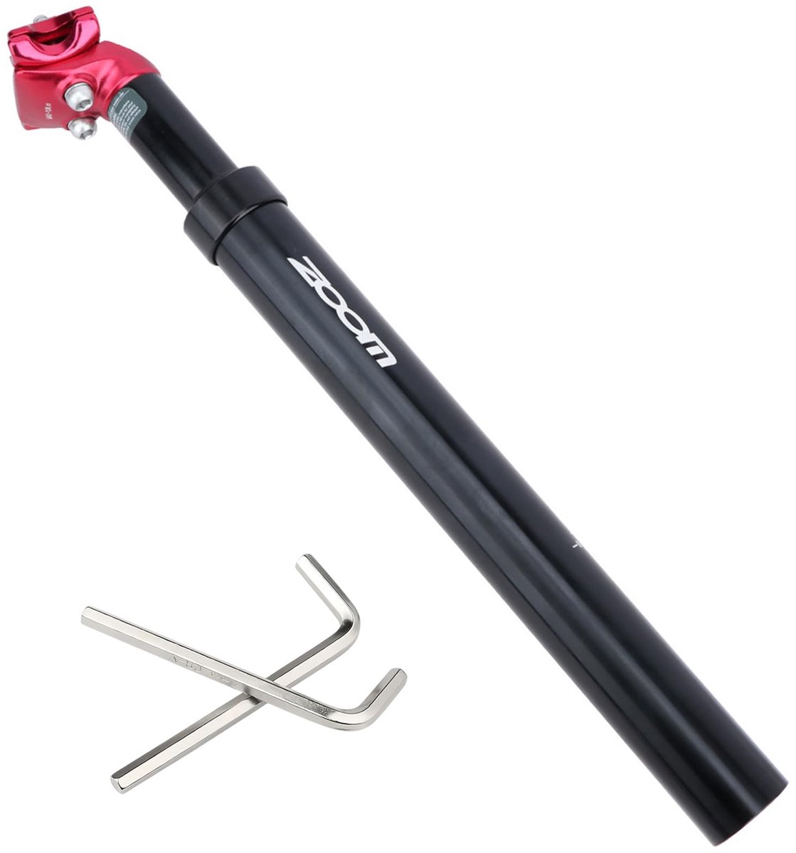 SnelShoppen - Verende zadelpen Ø31,6 mm, 350 mm lang, zwart en rood, voor mountainbike, racefiets, comfortabele rit