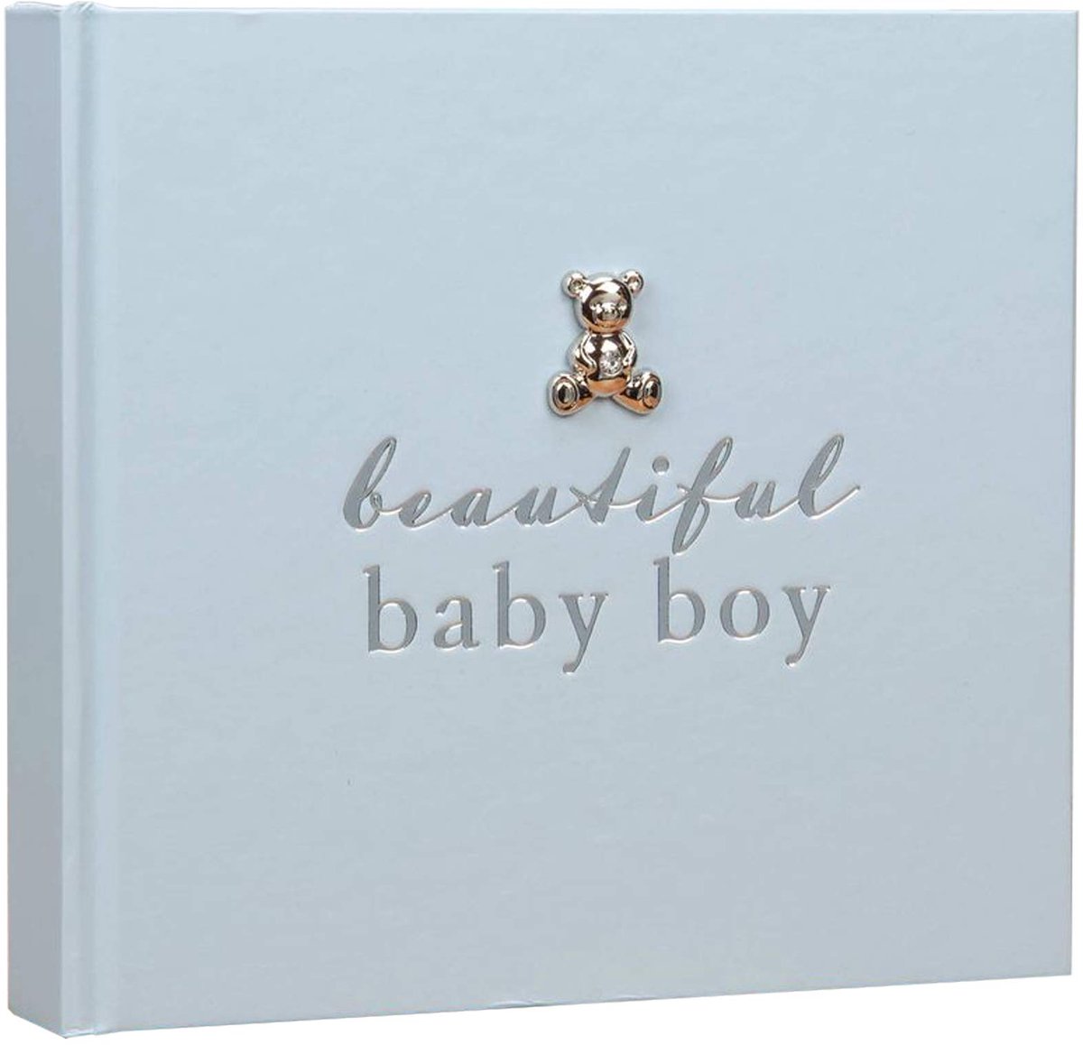 SnelShoppen - Fotoalbum 6'x4' voor Babyjongen met Zilveren Teddy - Schattig Babyalbum voor Babyfoto's, Herinneringen en Geschenken, Luxe Kwaliteit, Id