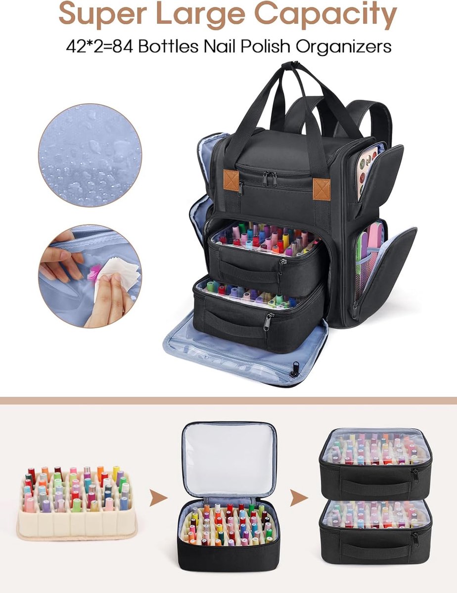 SnelShoppen - Deciniee Nagellak Opbergtas - Grote Organizer Tas voor 84 Flessen en Nagellamp - Dubbellaagse Nageldesign Koffer voor Vrouwen en Meisjes