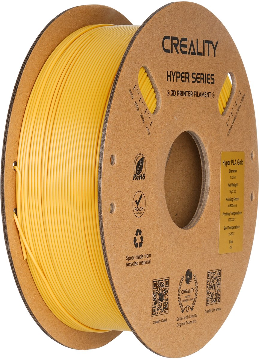 Creality Hyper PLA 3D-Printer Filament - 1,75mm 1kg - Hoge Printsnelheid - Consistente Printkwaliteit - Gebruiksvriendelijk Materiaal - Geschikt voor FDM 3D-Printers - Goud