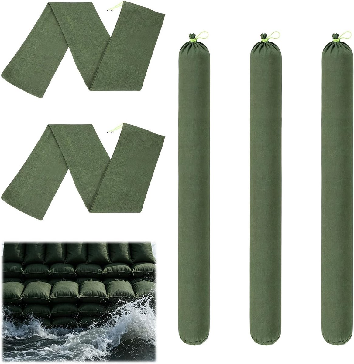SnelShoppen - 5 Stuks Zandzakken om te Vullen, Waterbarrière, Overstromingsbescherming, Slijtvast Canvas, 150 x 20 cm, Bindband, Voor Garage, Kelder,