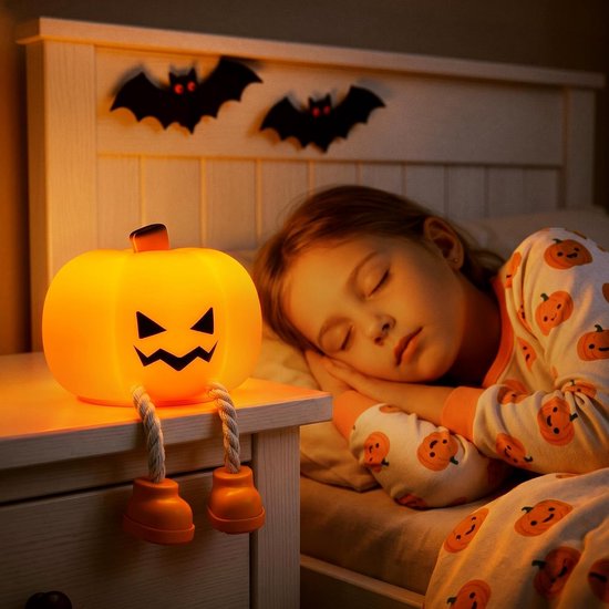 2 Stuks Halloween Nachtlampje - Siliconen Kraanbediening Bedlampje - Pompoen-Nachtlampje - Lachende Pompoen - 3 Versnelling Helderheidsinstelling - Halloween-Decoraties - Dimbaar Via Aanraking - Oplaadbaar - Halloween Slaapkamer Decoraties — afbeelding 5
