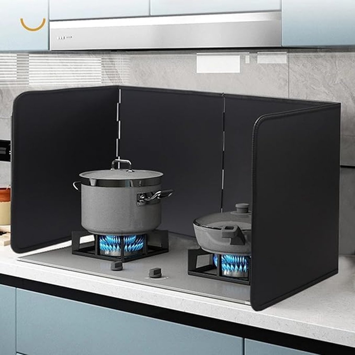 SnelShoppen - Keukenspatscherm 4-zijdig Opvouwbaar Anti-aanbaklaag Verzinkt 76 x 30 x 30 cm Zwart Voor Fornuis Pan Muur Keuken Veiligheid Koken