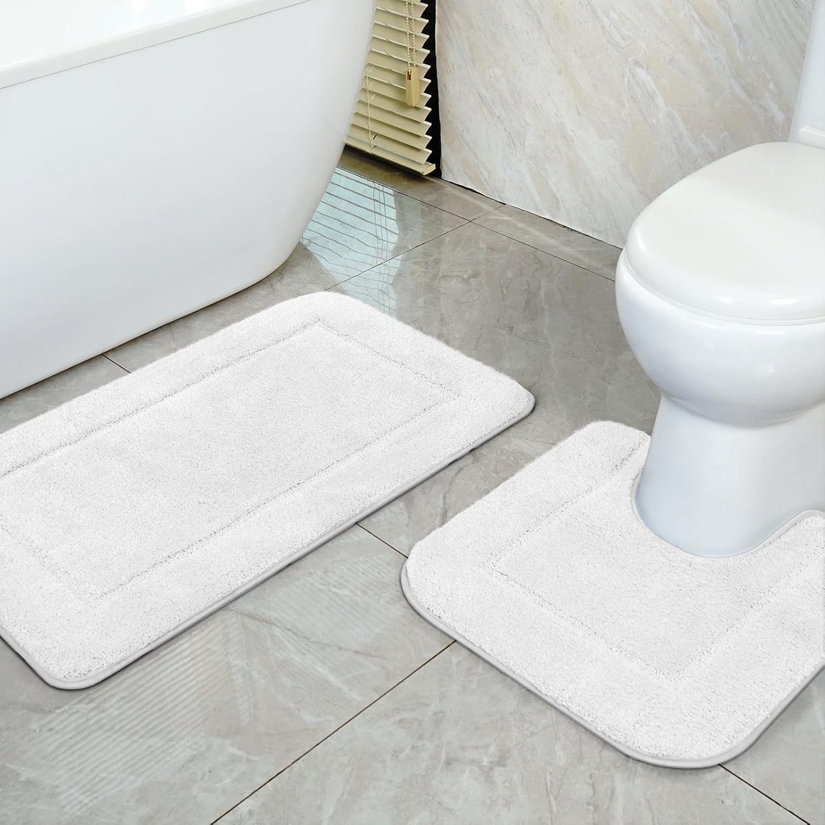 SnelShoppen - Badmat Set 2-delig, Microvezel Antislip & Snel Droog, 53x86 cm Badmat & 50x50 cm WC Mat, Wit voor Badkamer & Toilet