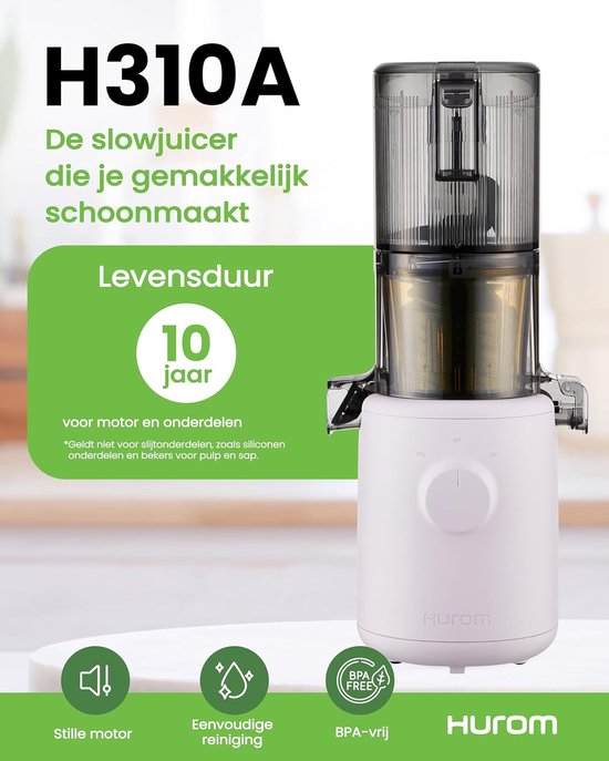 SnelShoppen - Hurom Slow Juicer H310 - Elektrische Juicer met Stille Motor - Eenvoudig Schoon te Maken - 150 Watt - BPA Vrij - Slank Ontwerp - 220 ml — afbeelding 5