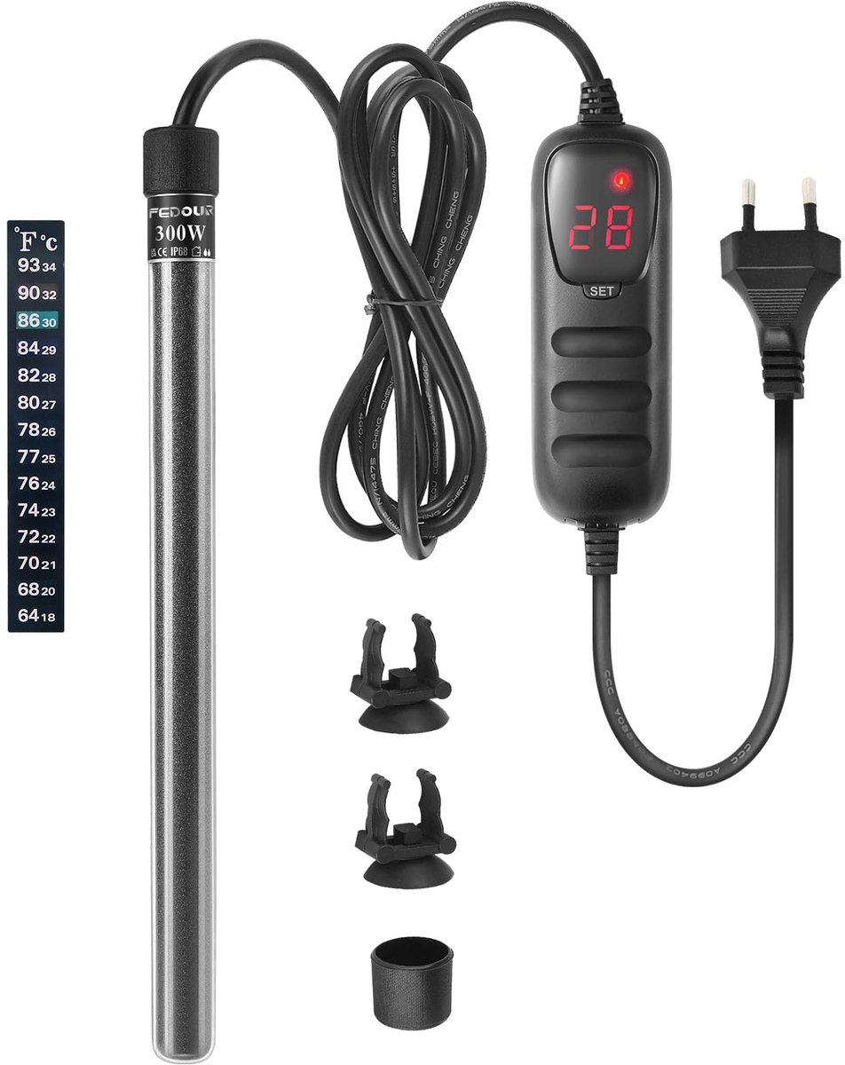 SnelShoppen - 300W Mini Aquarium Verwarmingsstaaf - Digitale Aquariumverwarmer voor 100-250L Vistank/Schildpaddentank met Temperatuurregelaar voor Zoe