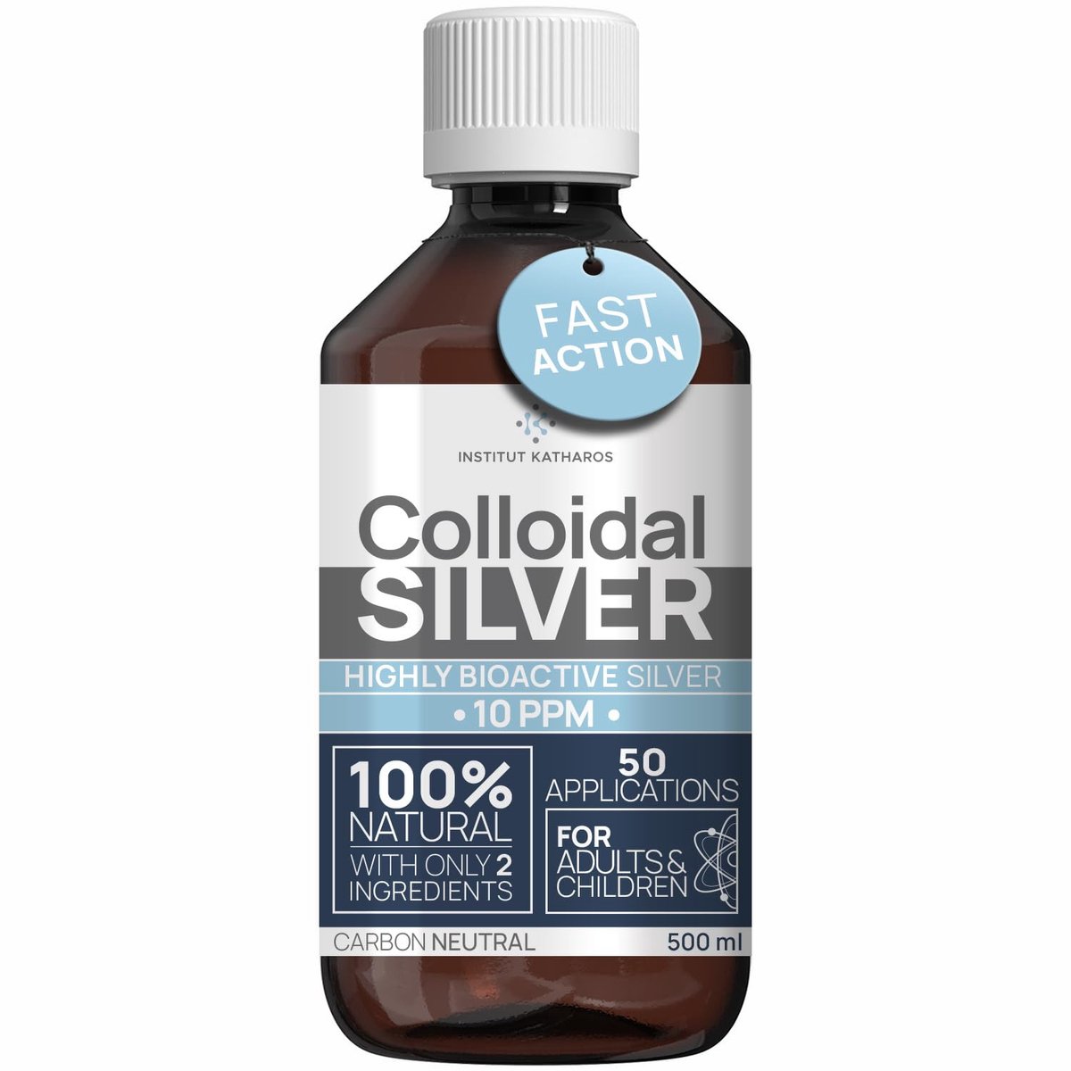 SnelShoppen - Colloïdaal Zilver 10 ppm 500 ml, Premium Zilverwater, Sterker dan 25 ppm, Natuurlijk, Koolstofneutraal, Voor Mens, Hond en Kat