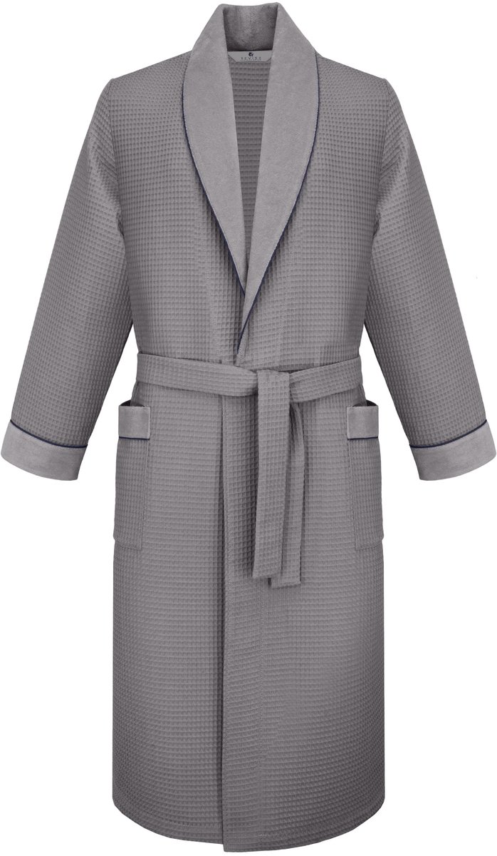 SnelShoppen - Badjas Heren XXL Grijs 100% Katoen Wafelpiqué Elegante Lichtgewicht Badjas Perfect voor Thuis, Wellness, Zwembad en Relaxen