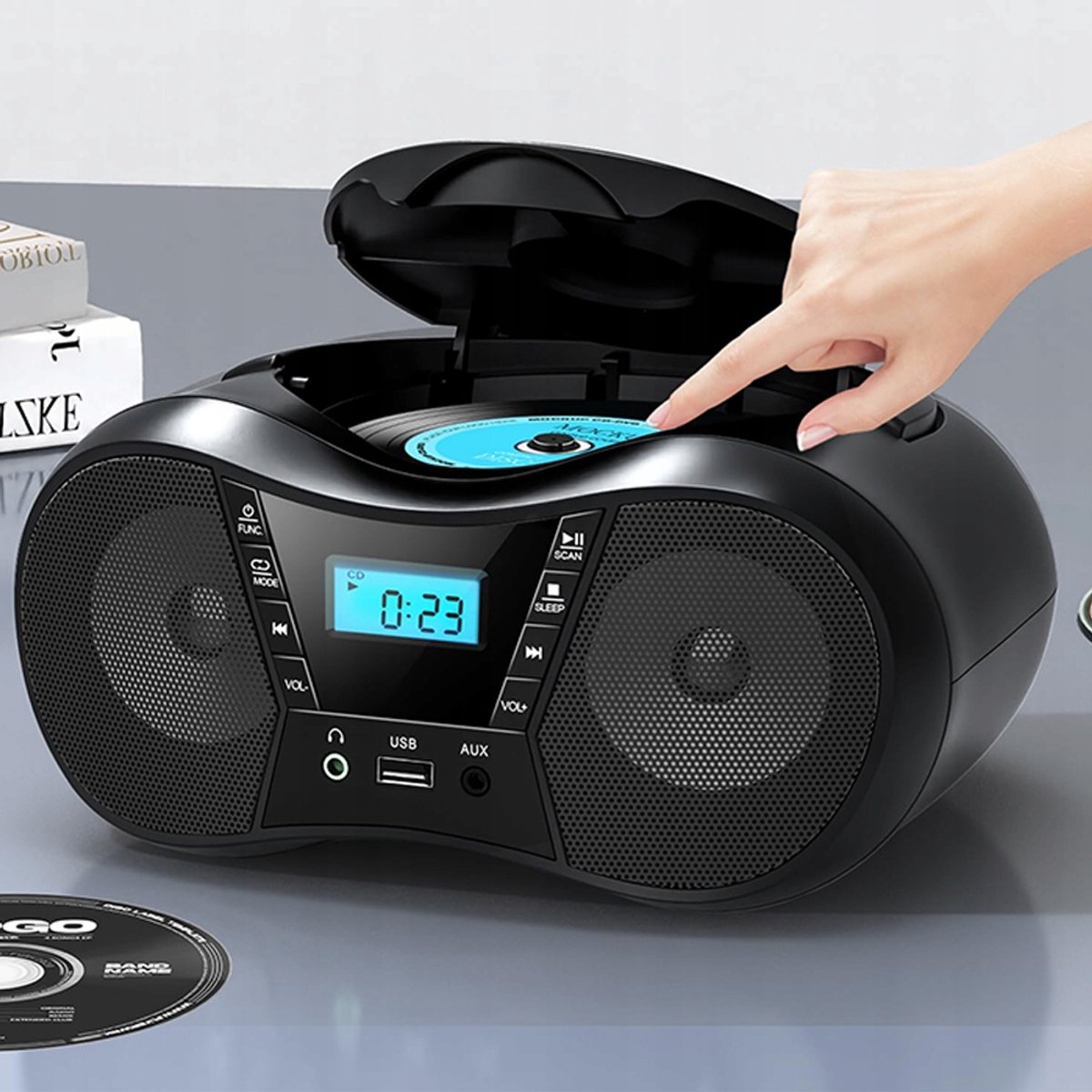 CD Speler Draagbaar - Multifunctionele CD Speler - Bluetooth 5.1 - FM Radio - LCD Scherm - USB/AUX - Timer - 3,5 mm - voor Thuis en Kamperen - Cadeau