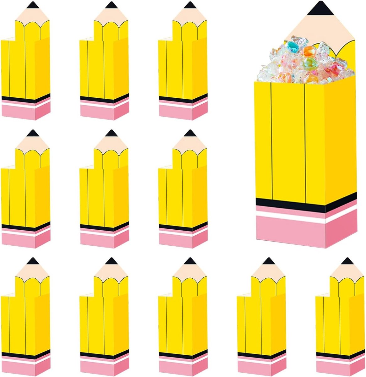 Snoepdozen voor de eerste schooldag - 12 stuks potloodvormige geschenken, feestaccessoires en papieren zakken voor leraren