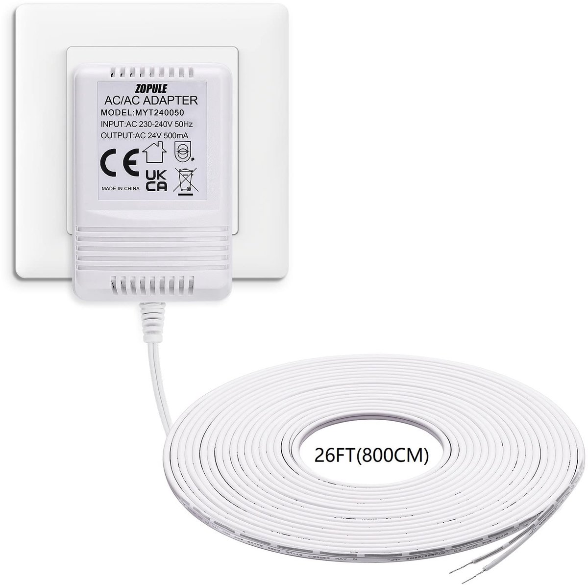 SnelShoppen - 24 Volt 500mA Deurbel Transformer voor Slimme Draadloze Deurbellen, C Wire Adapter voor Thermostaten, Geschikt voor Nest, Arlo, Eufy, Wy