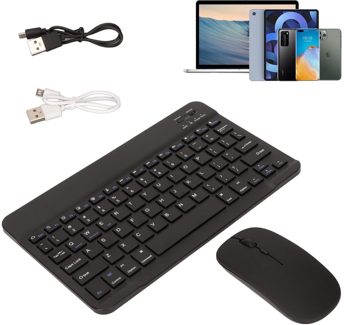 SnelShoppen - Draadloze Toetsenbordmuisset - 2.4G Dual Mode Oplaadbare Bluetooth Toetsenbord en Muis - 10 Inch Ultradun Toetsenbord met Stille Muis -