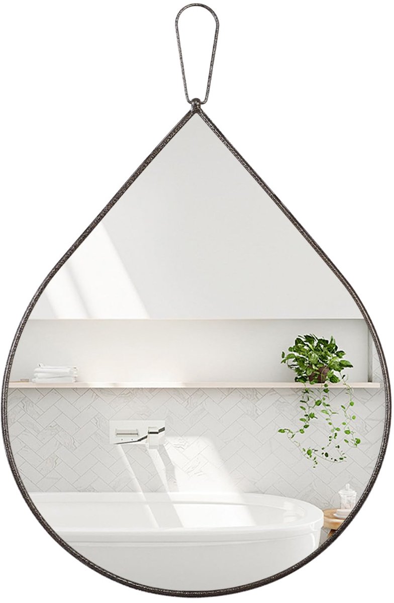 SnelShoppen - FEUFOAM Wandspiegel Druppelvormig 65x45 cm met Metalen Frame in Brons - Decoratieve Wandspiegel voor Badkamer, Woonkamer, Wastafel en Wo