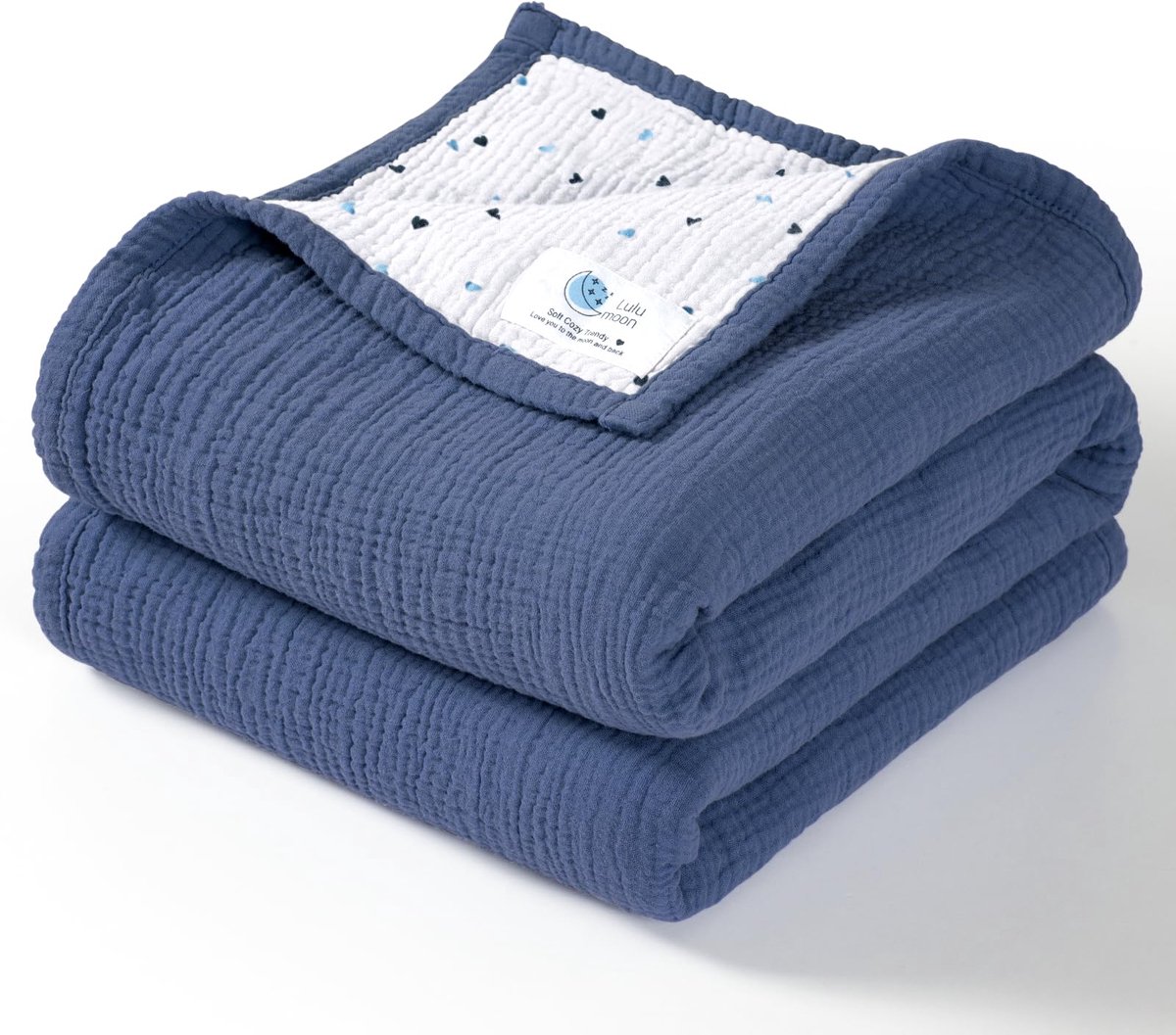 SnelShoppen - Lulu moon Mousseline Babydeken 120x120 cm, Katoenen Omkeerbaar Kinderdekbed voor Peuters, Blauw, Geschikt voor Jongens en Meisjes, Perfe