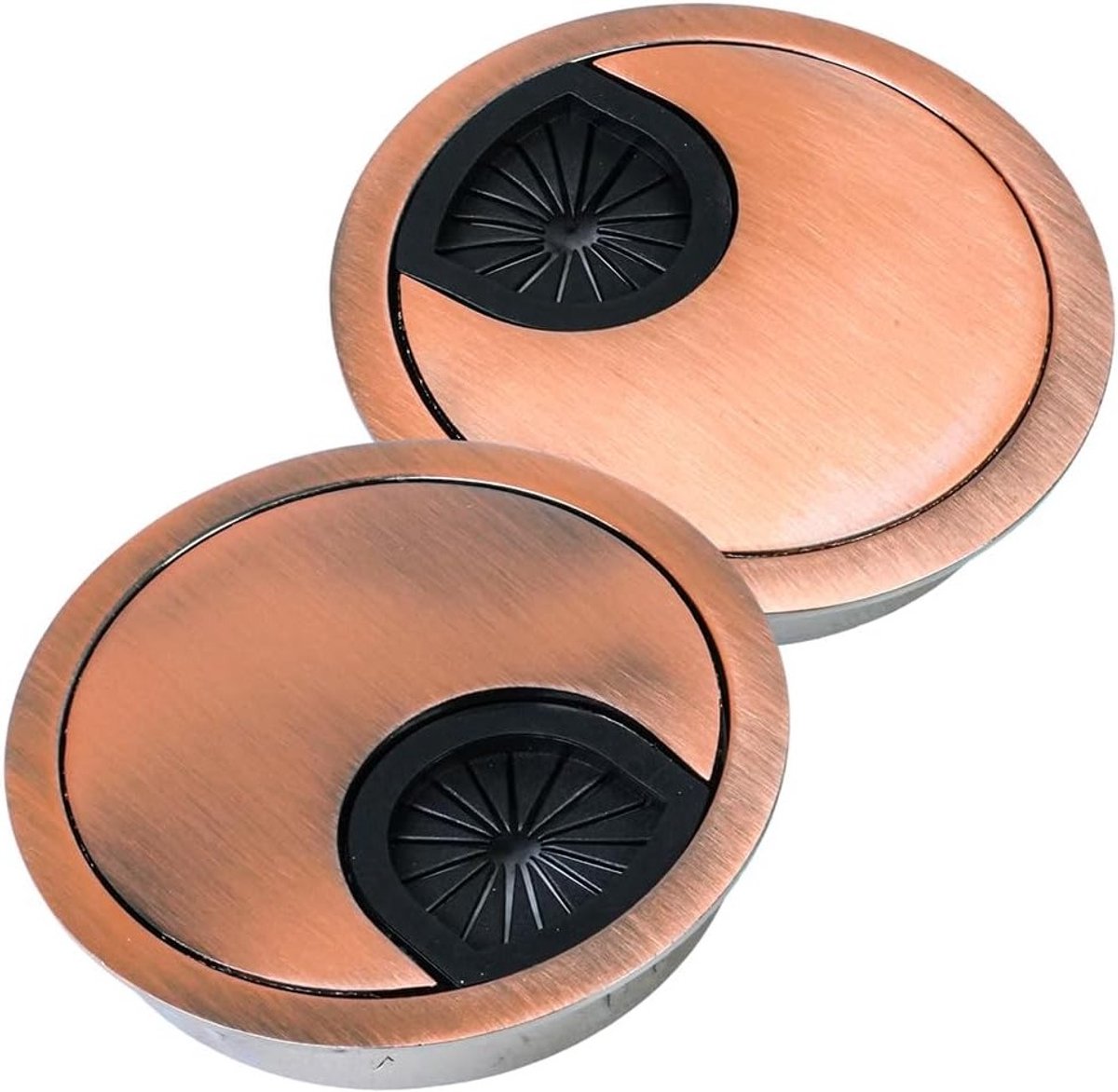 Ronde Kabeldoorvoer voor Bureau, 60 mm, Metalen en Rubber, Set van 2 voor Kabelbeheer en Werkplekorganisatie, Eenvoudige Montage in Antiek Rood Brons