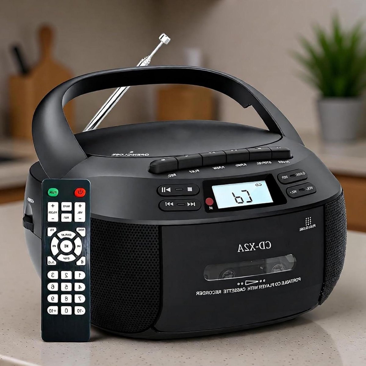 Cd-cassettespeler - Draagbare Muziekspeler - Muziek Luisteren - Dubbele Luidsprekers - 22x22x12 cm - Zwart