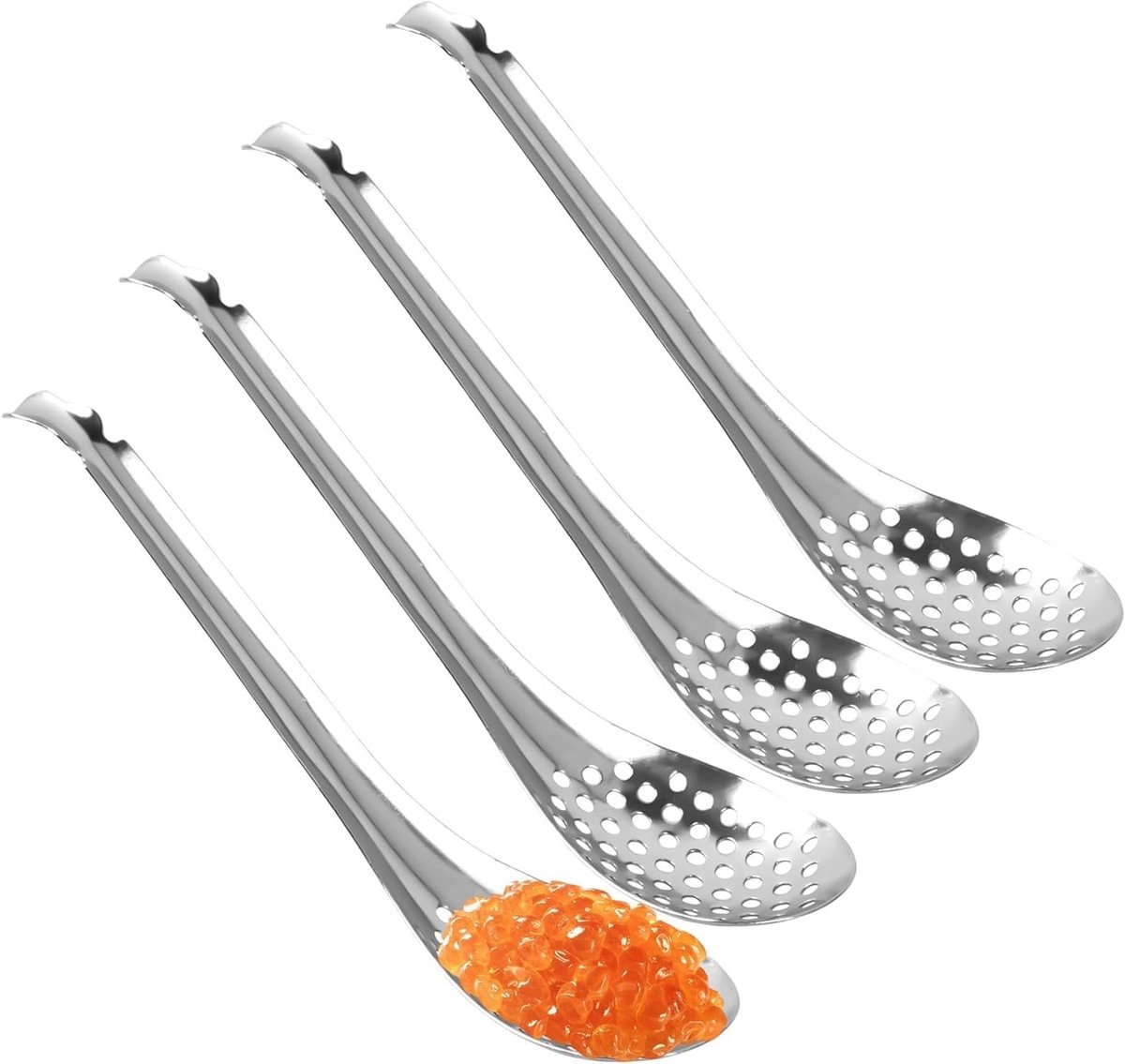 4-delige Caviar Lepel Set, RVS Gezeefde Lepel, Kleine Serveerschep met Gaten, Ideaal voor Caviar en Sauzen