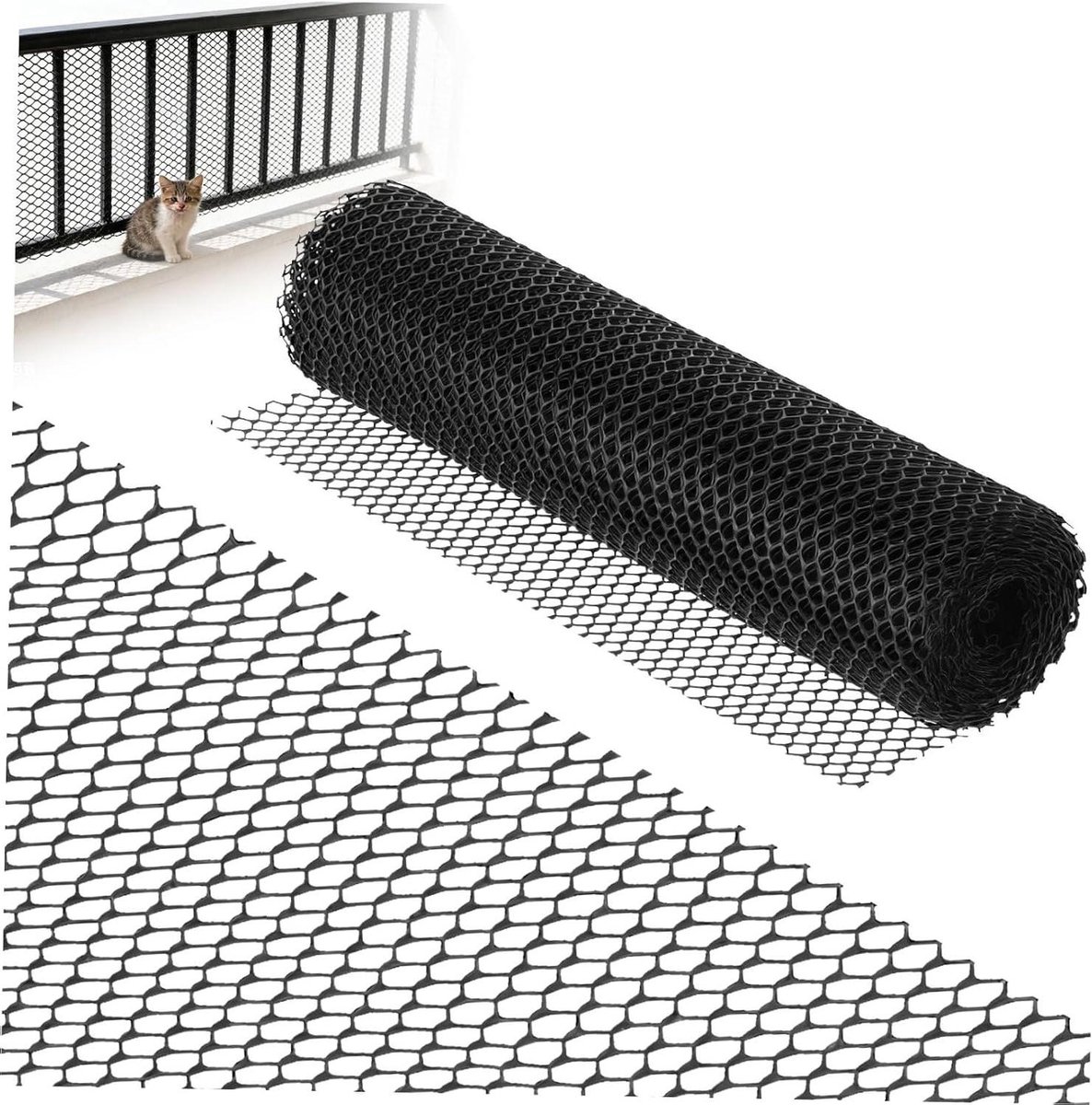 Veiligheidsnet Balustrade - Valbeveiliging Balkon - Huisdieren Beschermen - Weerbestendig Materiaal - 500 x 40 cm - Zwart