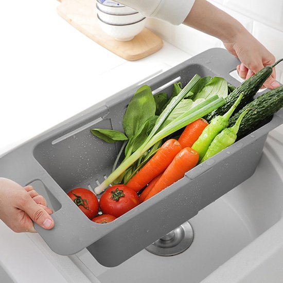 Spoelbakvergiet Verstelbaar - Zeef Mand - Keuken Organisatie - Flexibel Ontwerp - 40-52 cm - Grijs — afbeelding 4
