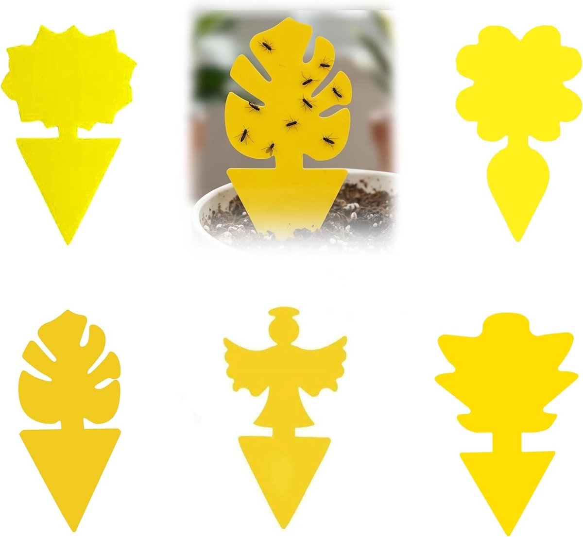 100 stuks gele stickers voor het bestrijden van rouwmuggen in kamerplanten, dubbelzijdige vliegenval, insecticidevrij en waterdicht, ideaal voor potgrond en fruitvliegen