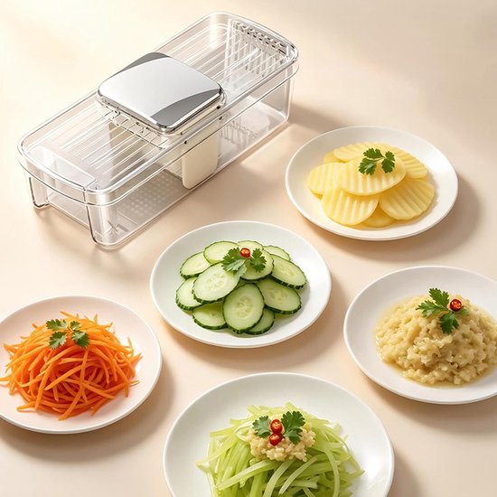 Voedselhakker met Bak - Keuken Snijder - Maaltijd Voorbereiding - Uniforme Blokjes - 30x15x10 cm - Transparant — afbeelding 2