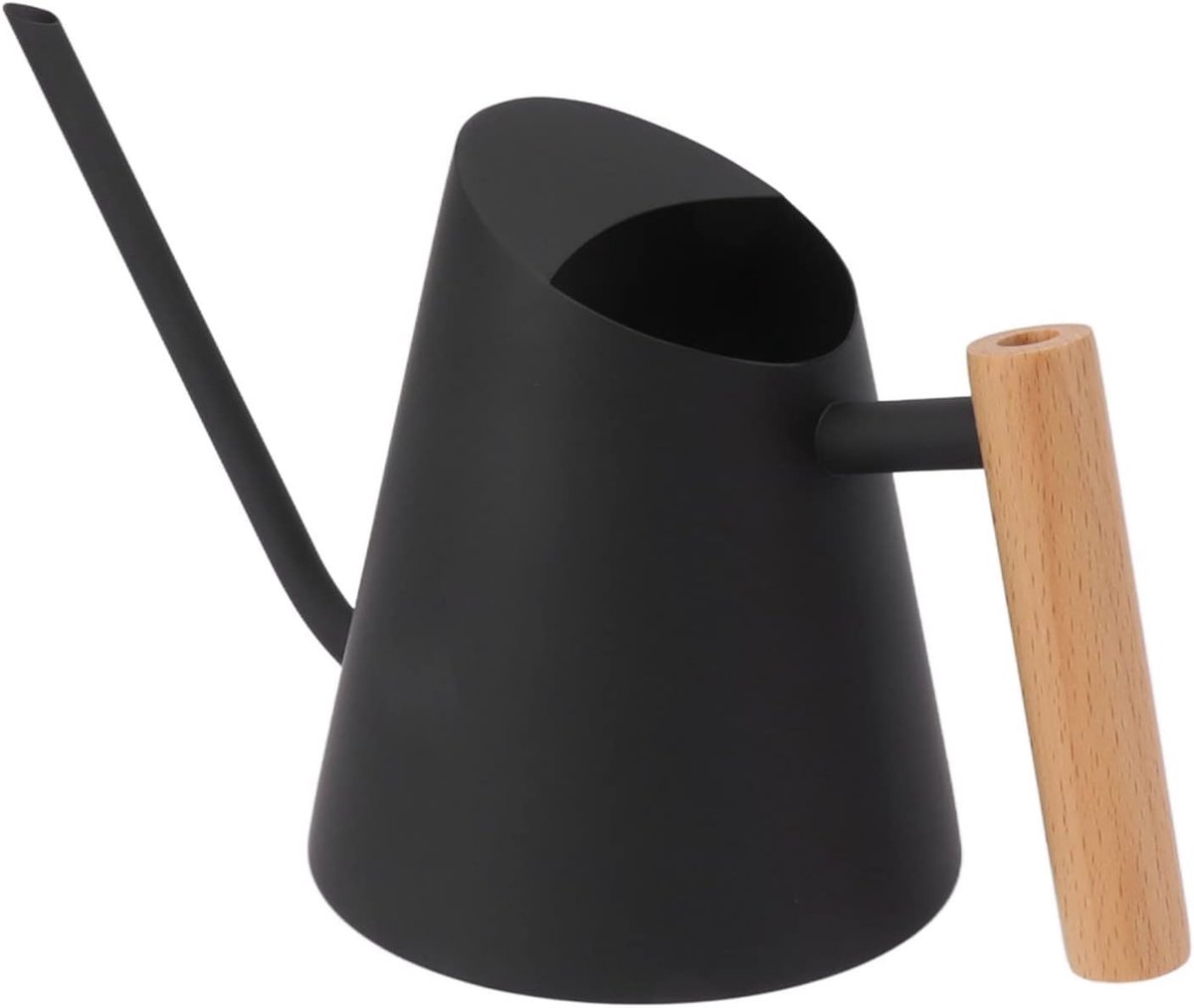 Gieter Lange Tuit - Roestvrij Staal - Planten Water Geven - Houten Handvat - 29 cm Lengte - Zwart