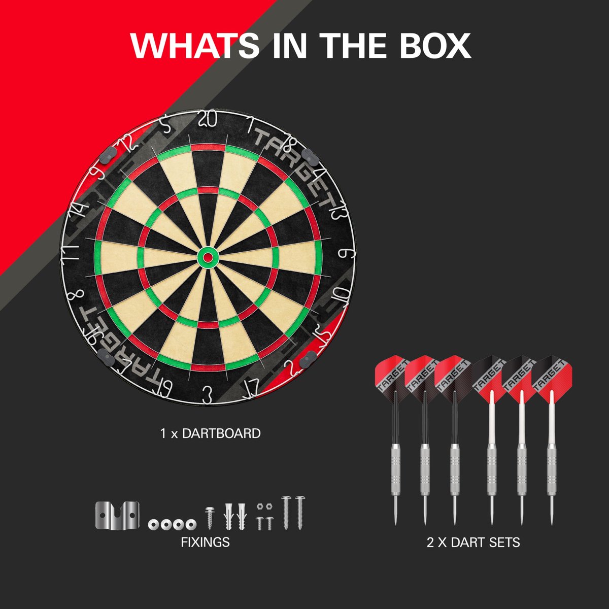 Target Darts Rift Dartbord Set met 6 Messing Darts 17g, Afrikaans Sisal Dartbord met Roterende Score Ring, Dunne Draad Systeem, Wandmontage Kit en 1 Maand DartCounter App Toegang