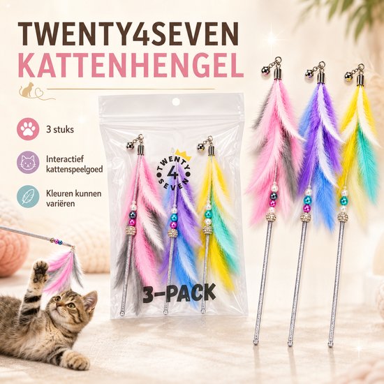 Twenty4seven® Kattenhengel 3-Pack - Kattenspeeltjes met Veer - Kattenspeelgoed - Interactief & Intelligentie - Speelgoed voor Katten & Kittens
