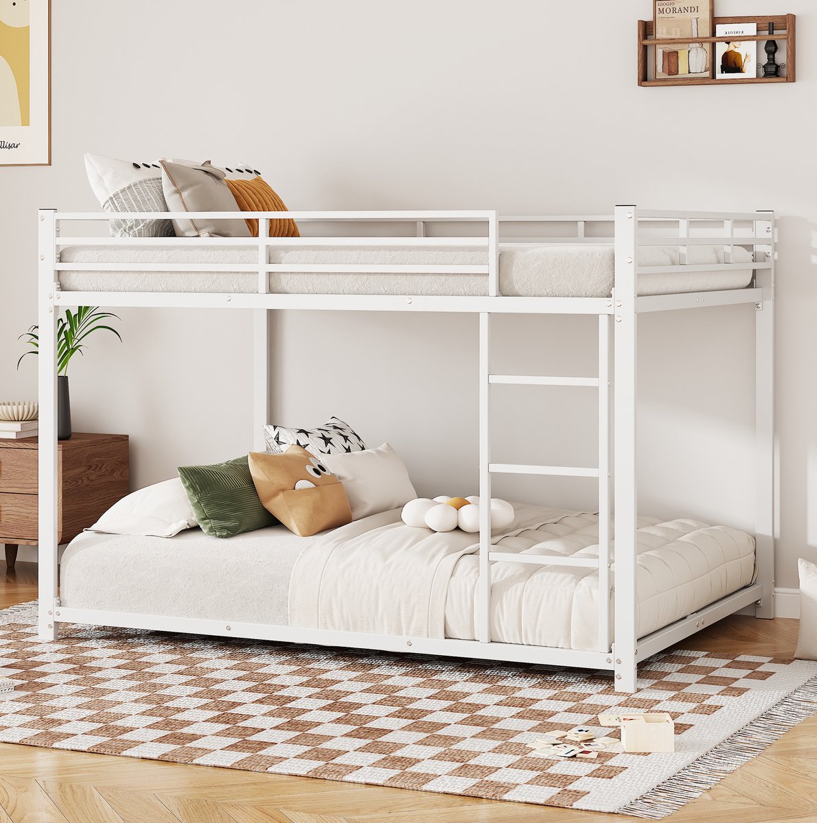 Kinderbed 140*200mm, stapelbed, smeedijzeren bed, klassiek smeedijzeren stapelbed, wit.