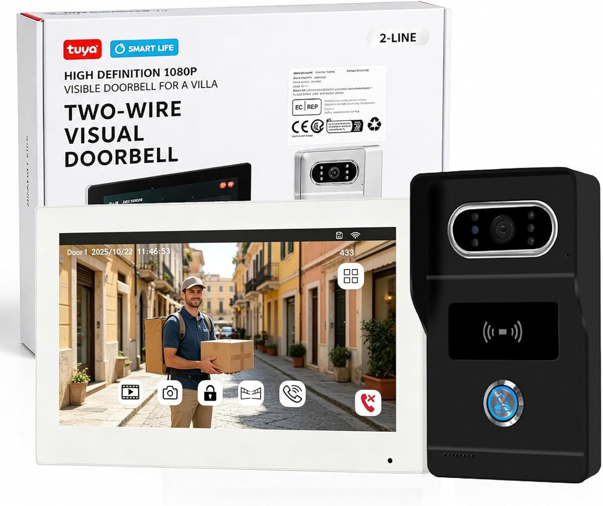 Video Deurbel - Slimme Deurcamera - Beveiliging Thuis - 2-Draads Installatie - 1 Familiehuis - Wit en Zwart