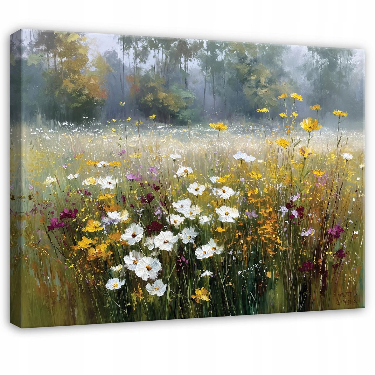 WALLARENA Schilderij op canvas - 90x60 cm - wilde bloemen en weide - natuur wanddecoratie woonkamer en slaapkamer Veelkleurig
