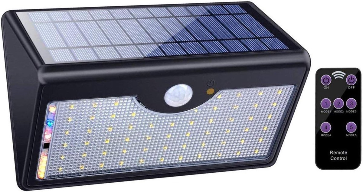 Led Solar Lamp - Buitenlamp Sensor - Tuin Verlichten - 60 LEDs 1300 Lumen - 22cm x 10cm - Zwart