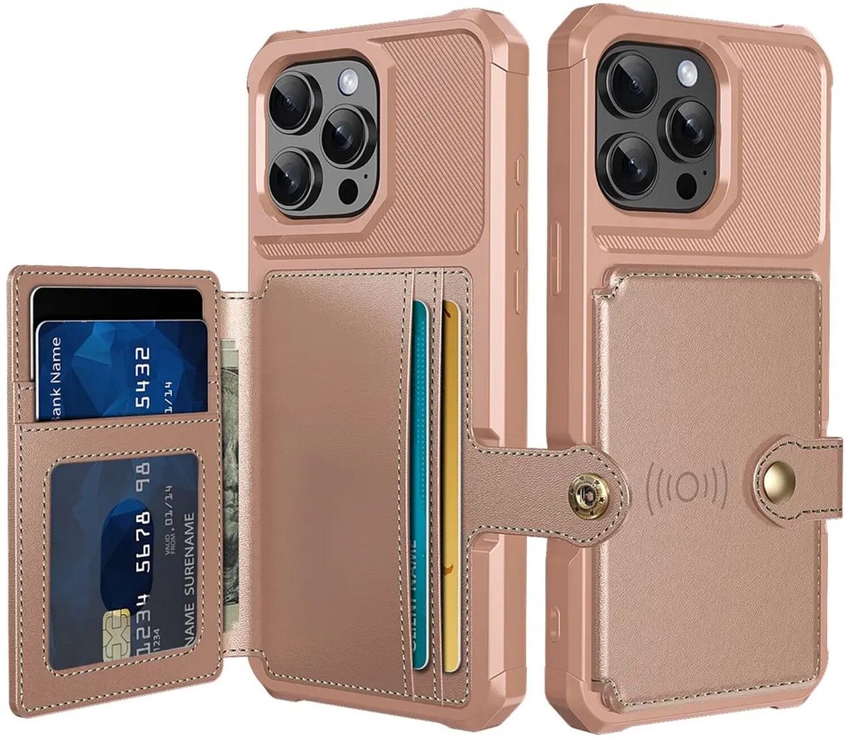 Portemonnee Hoesje Geschikt voor Apple iPhone 16 Pro Max - Back Cover met Pasjeshouder - Telefoonhoesje voor Pinpas - Kaarthouder op Achterkant - Case met Magneet Roze