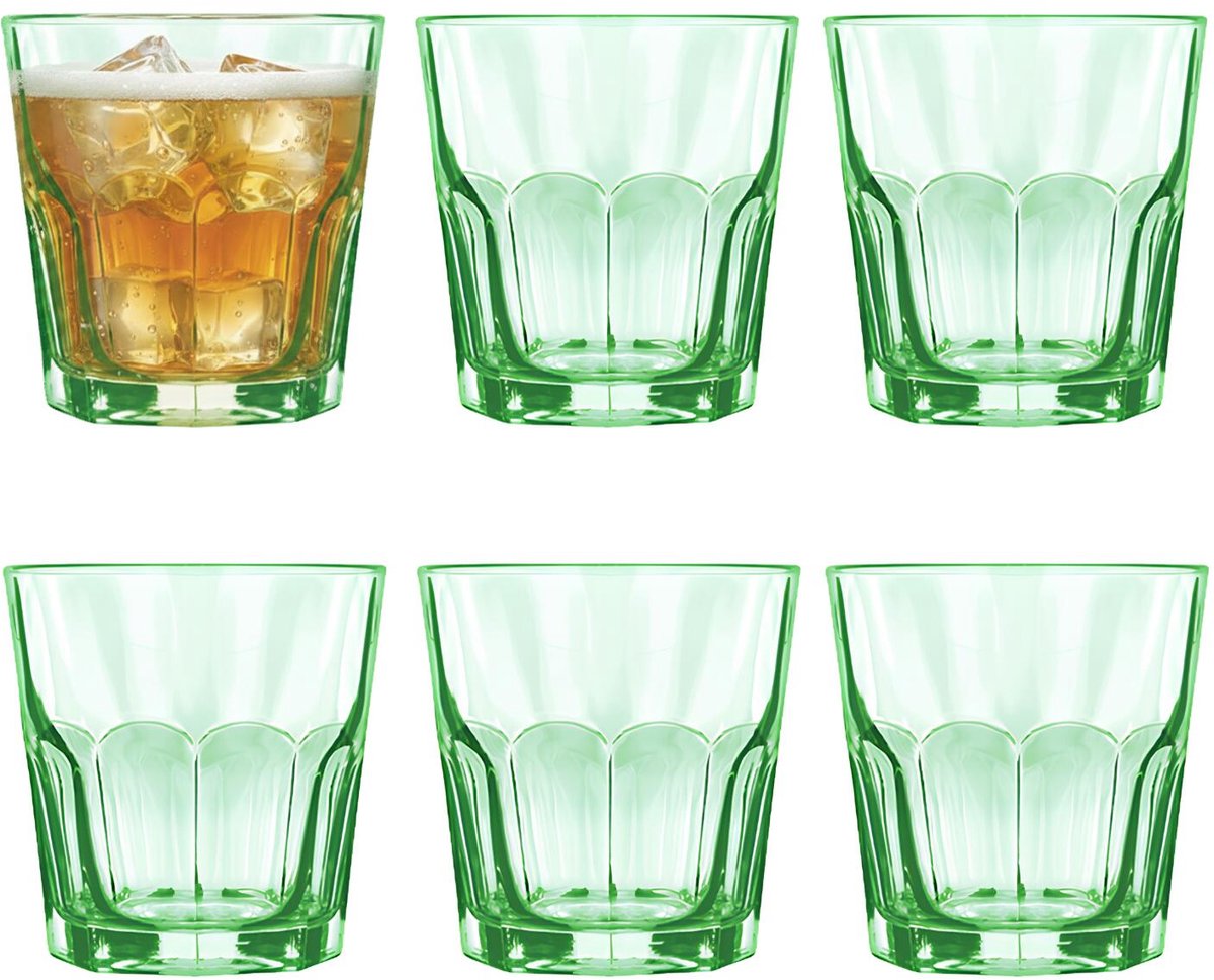 Alessandro Drinkglazen Casablanca - waterglazen - groen transparant - glas - set 6x stuks - 260 ml - gekleurd glas - stapelbaar