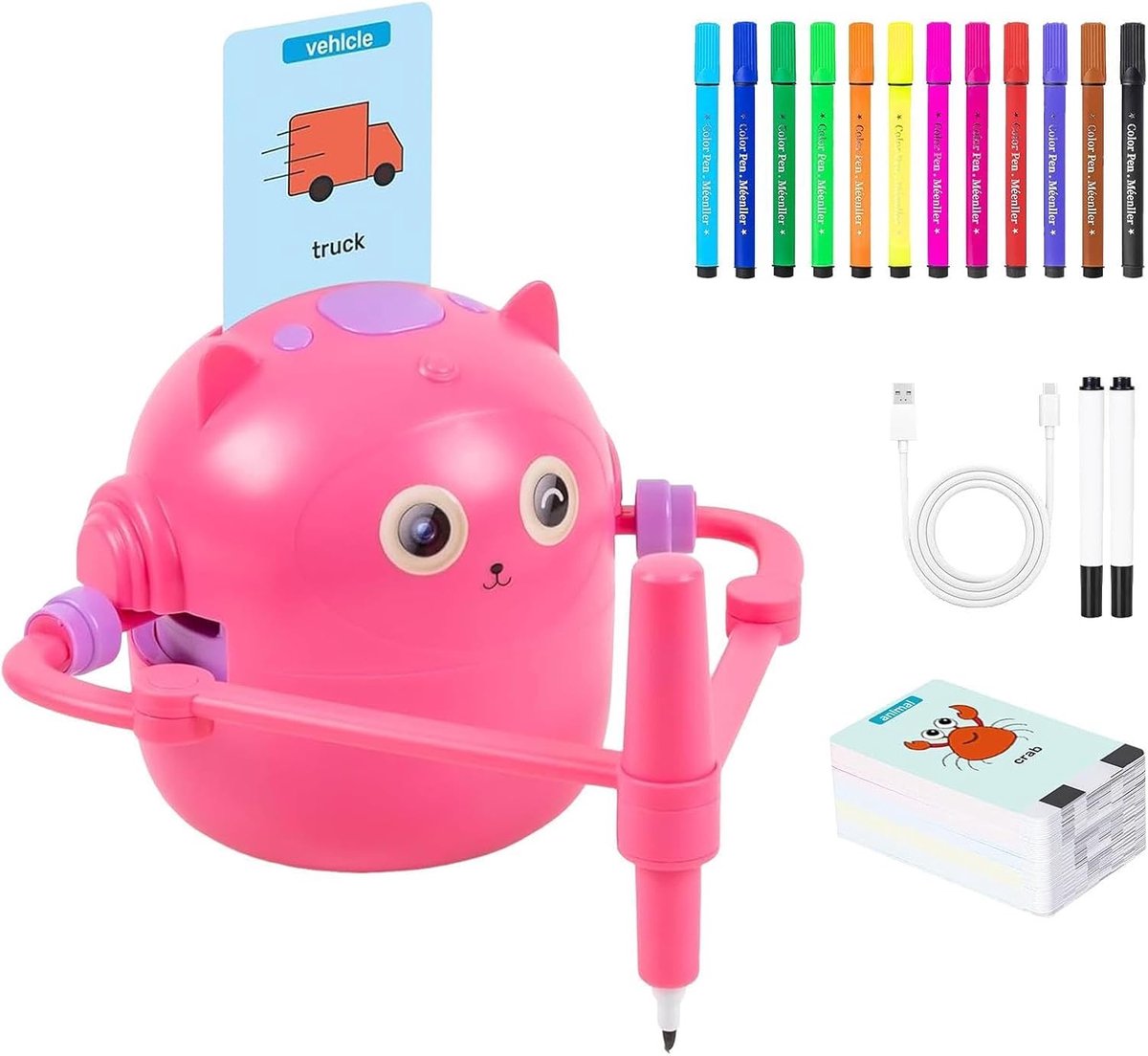 Tekentafel Robot - Slimme Teken Assistent - Kinderen Leren Tekenen - Tweetalige Begeleiding - 11x11x12.5 cm - Roze