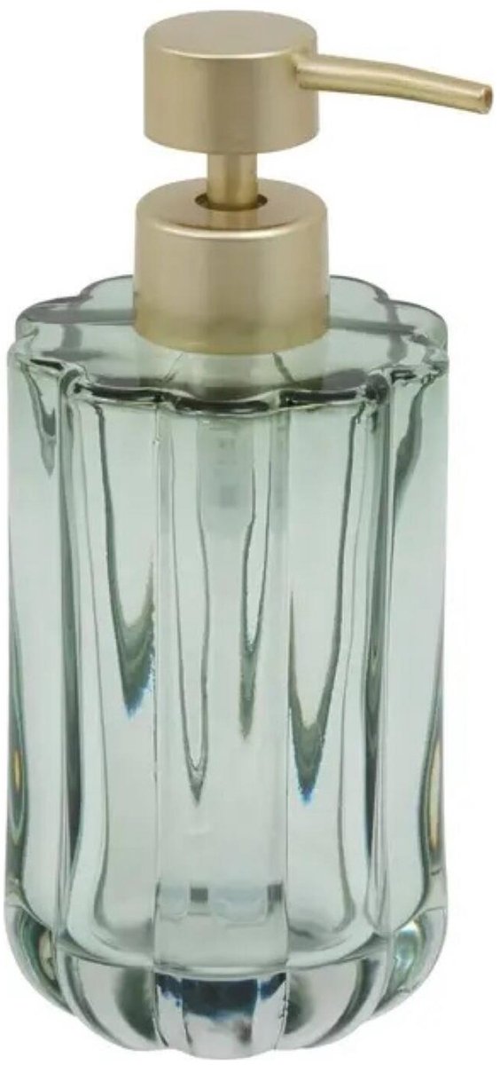 5five Zeeppompje / zeepdispenser Florea - groen transparant - 300 ml - Luxe stijl bewerkt glas - badkamer - keuken - toilet