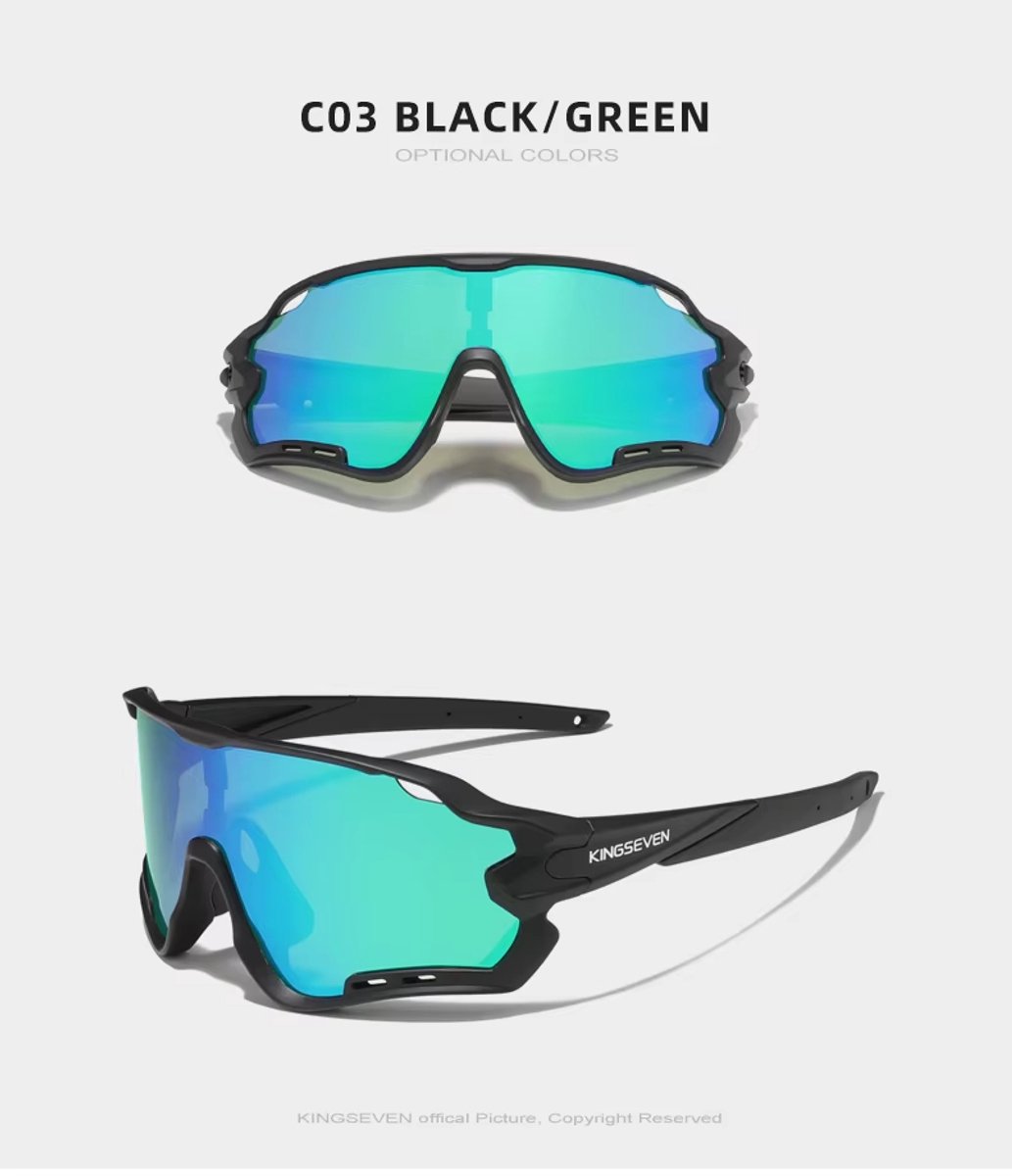 Kingseven Pro Wielren Zonnebril UV400 – Groen Spiegelglas – 911
