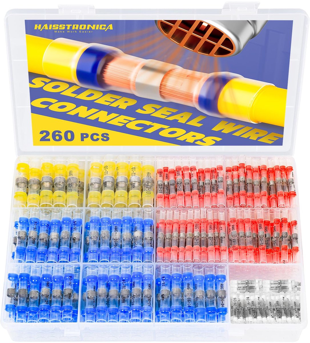 Soldeer Draadconnectoren - Krimpbare Koppelingen - Waterdicht Verbinding Maken - Lage Smeltpunt Soldeer - 260 Stuks - Blauw